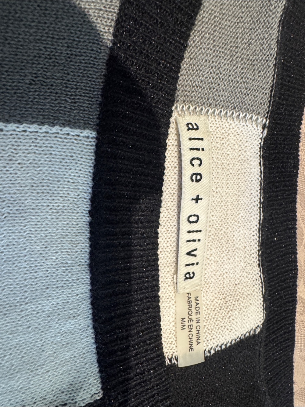 Alice and Olivia Paneled Crewneck Sweater in Gray, Black & White - Picture 2 of 5